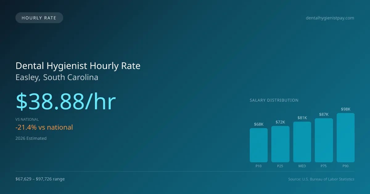 Dental Hygienist Hourly Rate in Easley, SC — 2026 est., based on 2025 BLS